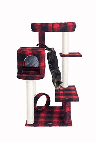 Armarkat Model B5008 50-Inch Real Wood Cat Tree With Veranda, Bench, Mini Perch, And Spacious Lounger In Scotch Plaid, Black/Red, 31""(L) X 28""(W) X 50""(H) #TOP2
