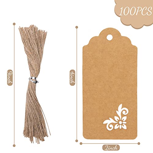 SallyFashion Etiquetas de presente, 100 peças etiquetas de papel kraft etiquetas ocas cordas pendura