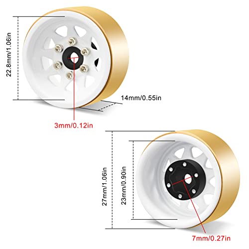 Image of OGRC 1.0 RC Wheel Rims with Brass Rings Deep Dish Wheel Rims 1.0 Beadlock Wheels for 1 /18 TRX4M 1 /24 SCX24 C10 JLU Deadbolt Gladiator Bronco Crawler Car (White)