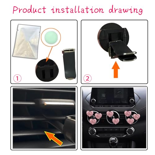 Image of 4 PCS Bling Car Air Conditioner Air Outlet Decoration, Diamond Studded Shiny Heart-Shaped Clip, Cute Charm Interior Aesthetic Ornaments for Women, Universal Car Interior Accessories (Pink)