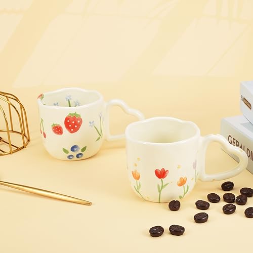 Taza de cerámica Koythin con flores y fresas 8.5 oz miniatura 4