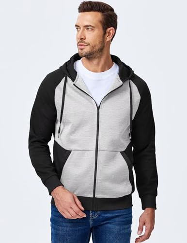 Men's Full-Zip Hoodies Sweatshirts Color Block Long Sleeve Casual Pullover Shirt with Kanga Pocket2