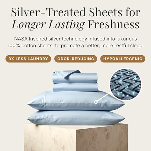 Image of Miracle Made Breathable Cotton Bed Sheets, 4-Piece Set - Silver-Treated, Soft and Cool-to-the-Touch Lightweight Bedding Designed for Hot Sleepers - Full Size, Sky Blue