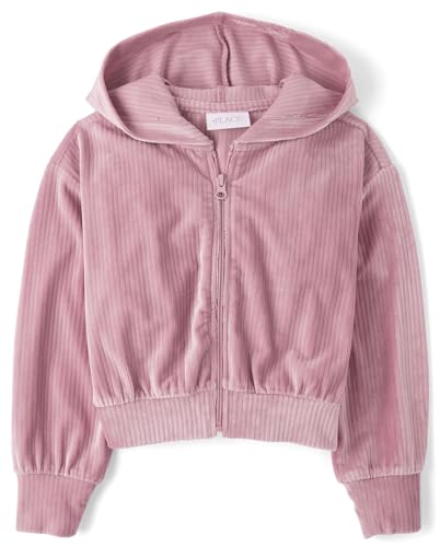The Children's Place,Girls,Long Sleeve Active Hooded Fleece Full Zip Up,Light Lavendor Velour Rib,X-Large