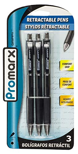Promarx Br10-Kp1B03-48 Grippy Retractable Ballpoint Pen With Clear Barrel, 1.0 Mm, Black, 3 Count #TOP8