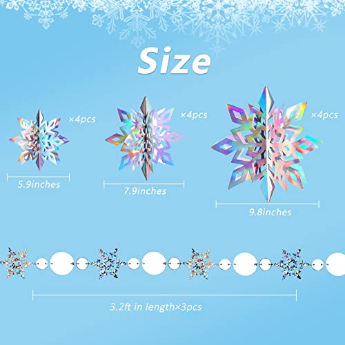 15Pcs Frozen 3D Hanging Snowflake Decorations, Holographic Snowflakes Garland Silver Snowflakes for Winter Wonderland Decorations Frozen Birthday Party Supplies by JULMELON - Image 2