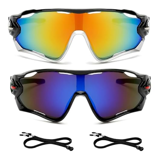 BSITSSS 2PCS Occhiali da Sole Sportivi Polarizzati, Occhiali da Bicicletta Antivento Protezione UV400, Occhiali da Ciclismo da Uomo e Donna, per Ciclismo, Motociclismo, Corsa, Sci, Alpinismo