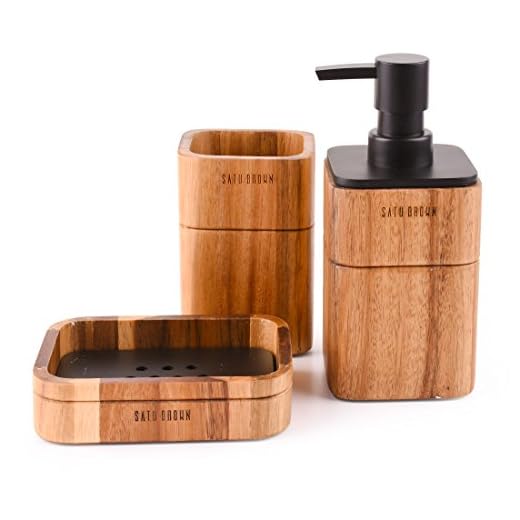 Badezimmerset 3-teiliges Badzubehör-Set aus Akazienholz mit Seifenspender, Badezimmerbecher, Seifenschale, Zubehör für Badezimmerdekoration
