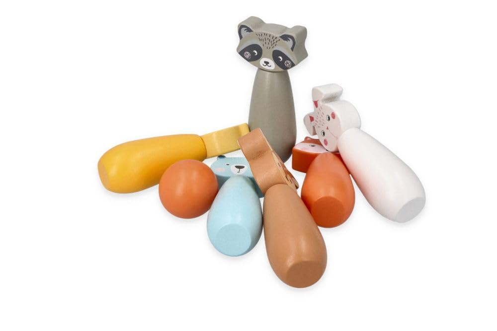 Kegelspiel für Kinder, 6 Kegel, 2 Bälle - Bowling-Set für Kinder, Waldtier-Figuren - Bemaltes Holz - Spielzeug ab 3 Jahre - Outdoor, Indoor - Kinderball, Geburtstag, Geschenk