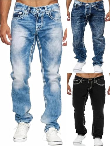 Jeans Pants Trousers Denim Street Trendy Washed Retro Grinding White Commuter Casual Straight Leg for Men4