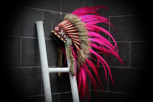 Short Pink Feather Headdress | Native American Indian Inspired