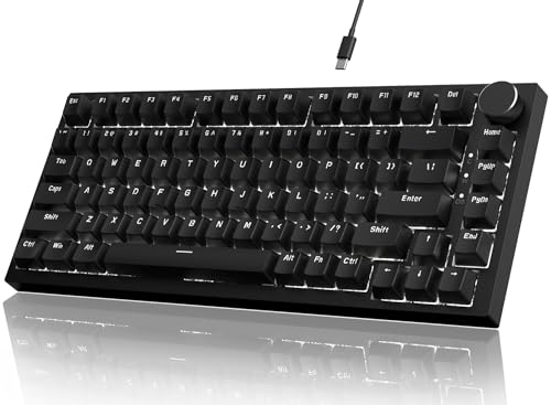 A.JAZZ AK820 Przewodowa mechaniczna klawiatura do gier 75% z pokrętłem, wymiana na gorąco, struktura uszczelki, ulepszone gniazdo i 5-warstwowe pianki pochłaniające hałas, 82 klawisze, białe