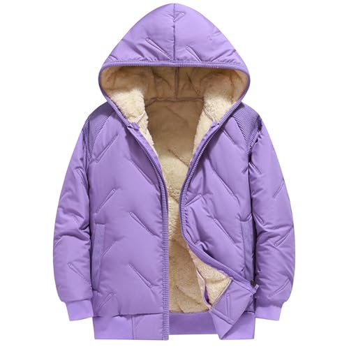 Boys Girls Fleece-Lined Hooded Outwear Zip up Thick Warm Puffer Jackets Winter Windproof Quilted Down Coats with Pockets