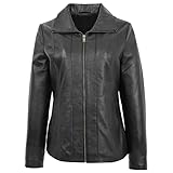 Col à revers A1 FASHION GOODS Raya Veste de motard rétro en cuir véritable pour femme et fille Noir, Noir , 44