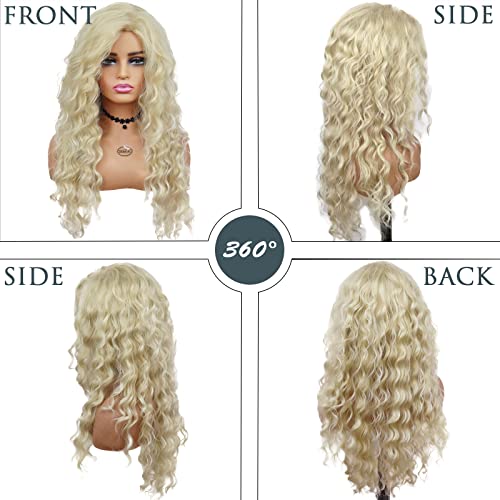 GNIMEGIL Long Curly Blonde Wigs For Women Daily Use Party Light Blond Curly Wig Wavy Synthetic Hair 80s Big Wavy Wigs Halloween Costume For Woman by GNIMEGIL - Image 3