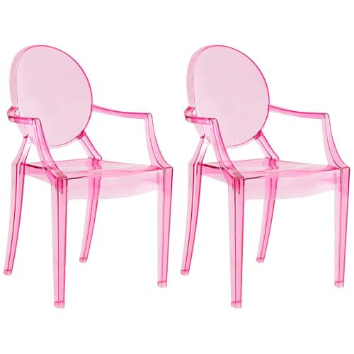 JOON 2 Pack Kids Ghost Chairs with Armrest Transparent, 25x13x14.5