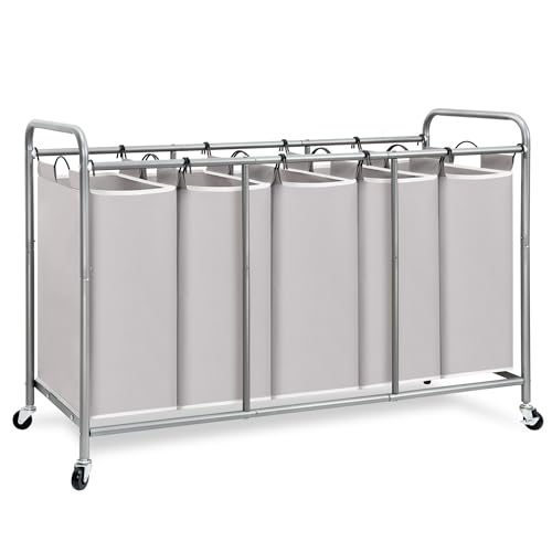 STORAGE MANIAC 5 Section Laundry Sorter, 5 Bins Rolling Separator
