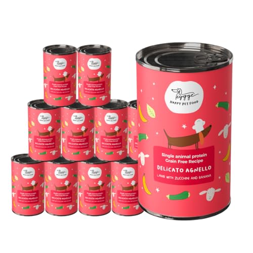 Hygge Dog - Comida húmeda para perros monoproteico al cordero | Paté con calabacín y plátano | Sin cereales | Alta Digeribilidad | 12 x 400 g | Ideal para perros con dermatitis o intolerancias