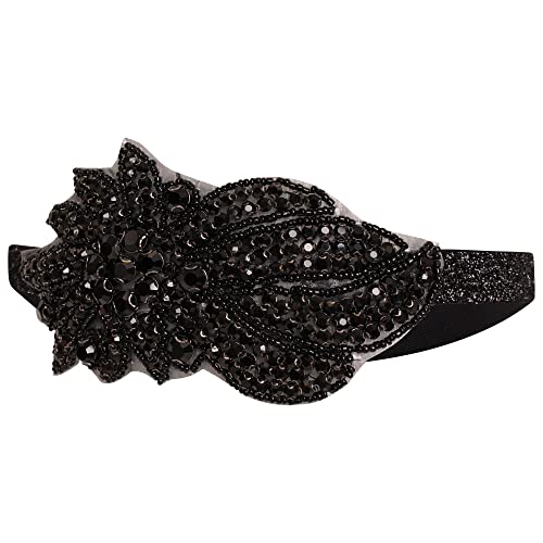 Ro Rox 1920’s Ava Great Gatsby Headpiece for Women, Peaky Blinders Bridal Headpiece Flapper Headband for Wedding, Vintage Parties, Costume Parties, Prom, Black