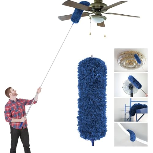 Vicloon Extendable Feather Duster,Microfiber Duster with 100 inches Telescopic Extending Pole and Soft Silicone Cap,Dusters for Cleaning Roof High Ceiling Fan Blindsn,Washable & Bendable