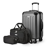 Amazon Basics 3-Piece Luggage Set, Including Carry-On Luggage (22' Expandable Hardside Suitcase With 8 Spinner Wheels), 15' Tote Bag, and 10' Compact Travel Bag, Black