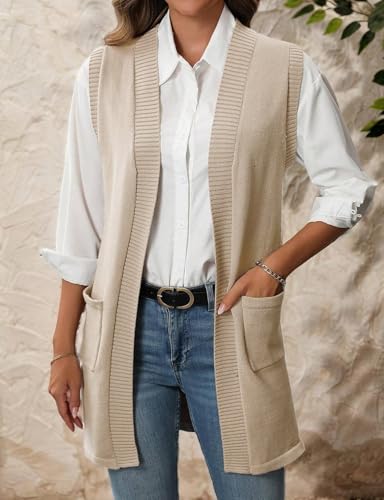 Image of IDEALSANXUN Womens Long Sweater Vest Fall Winter Open Front Sleeveless Cardigans Vest Tops