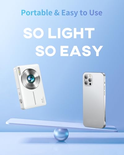 Image of Digital Camera FHD 1080P Kid Camera Point and Shoot Camera, Pearl White | Compact Small Camera Gift for Teen Starter Children Kid Student Girl Boy, 16X Zoom Anti-Shake Filters, 32GB Card