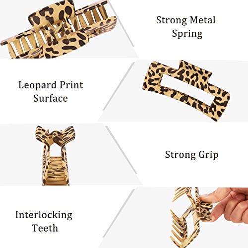 6 Pack Leopard Print Large Rectangle Hair Claw Clips For Thick And Thin Hair, 4.1 Inch Tortoise Big French Claw Clips 6 Pattern Non-Slip Strong Hold Jaw Clips For Women Girls #TOP3