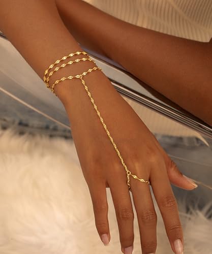 CHESKY Gold Hand Chain Bracelets for Women Set - Dainty 14K Gold Plated Lips Finger Ring Bracelet Stack Adjustable Hand Chains Durable Gold Bracelets Trendy Simple Body Jewelry Gift for Women 5