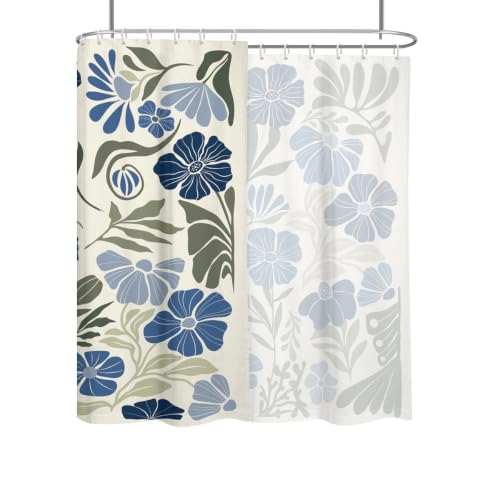 RTFEVG Extra Wide Shower Curtain 108x72 inch, Boho Floral Blue, 18 Hooks