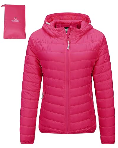 Image of Outdoor Ventures Women's Packable Lightweight Full-Zip Puffer Jacket with Hood Quilted Winter Coat