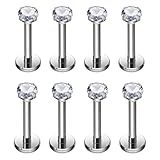 8 Pcs Tragus Piercing Jewellery, Nose Stud Flat Back Earrings Lip Internally Helix Piercing Jewellery, Nose Piercings Cartilage Earrings, Flatback Ear Studs for Lip Noses Earring for Women