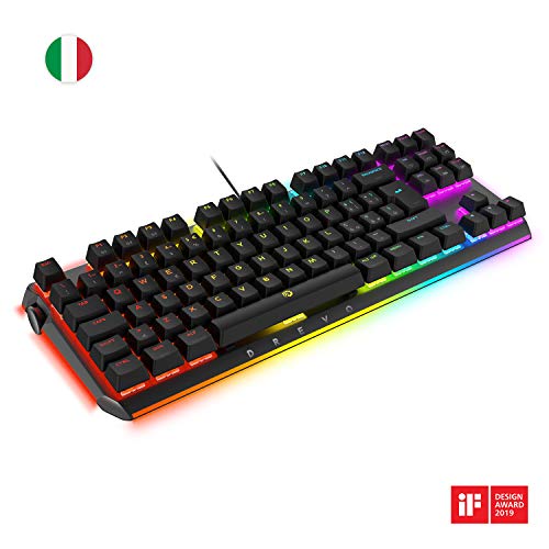 DREVO BladeMaster Te Cherry MX Rossi Tastiera Meccanica da Gaming, Retroilluminazione Radi RGB, Cavo USB, Genius Knob Programmabile-88K Italiano Layout,Nero