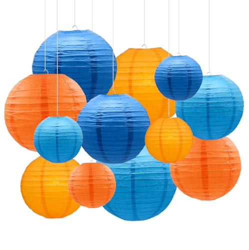 Capesaro Blue Orange Paper Lanterns Decorative 12pcs Party Hanging Decorations for Party Birthday Bachelorette Wedding Birthday Baby Shower Graduation Anniversary Blue Orange Room Decor