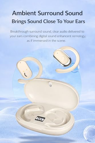 Image of OWS- W300 True Wireless Earbuds, Gaming Earbuds with Open Wearable Stereo, 50 Hours Playtime, Bluetooth 5.4 + ENC Clarity, 13mm HD BASS Drivers, IPX6 Sweat-Proof,Built-in Mic (Beige)