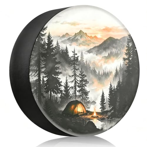 Image of RV Spare Tire Cover Mountain Lake Tree 14in Waterproof Universal Fit