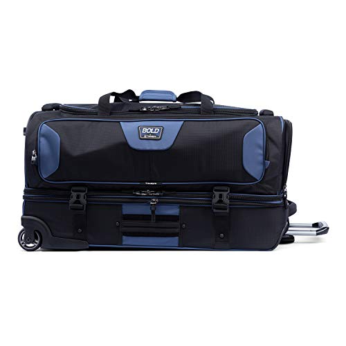 Travelpro Bold Drop Bottom Wheeled Rolling Duffel Bag, Black/Navy, 30-Inch