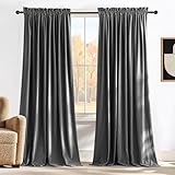 NICETOWN Luxury Velvet Blackout Curtain Panels - Home Decoration Window Treatment for Living Room/Bedroom/Home Theatre (2 Panel Per Pack, 96 inch Long, Grey)