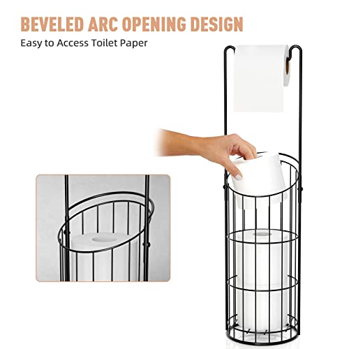 Suncleanse Free Standing Multipurpose Toilet Paper Holder With 2.5Cm/1-Inch Raised Base，Toilet Paper Holder Stand Reserve 4 Mega Paper Rolls，Matte Black #TOP5