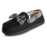 Fester Bug Vorne Polar Damen Gedächtnisschaum Classic Tartan Kunstpelz Plüsch Luxus Gummisohle Mokassin Loafer Draussen Hausschuhe - Schwarz/Tartan - 5