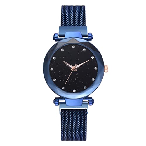 Image of Rachlicy Women Watches Quartz Movement Stainless Steel Wristwatch with Starry Sky Dial Blue