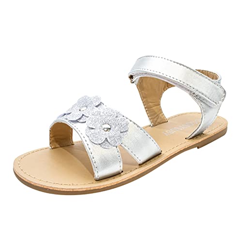 Children Flat Toe Sandals Flower Beach Shoes Little Girls Sandals Sandals for Outer Wear Girl Jelly Sandals (Silver, 6-7 Years Little Child)