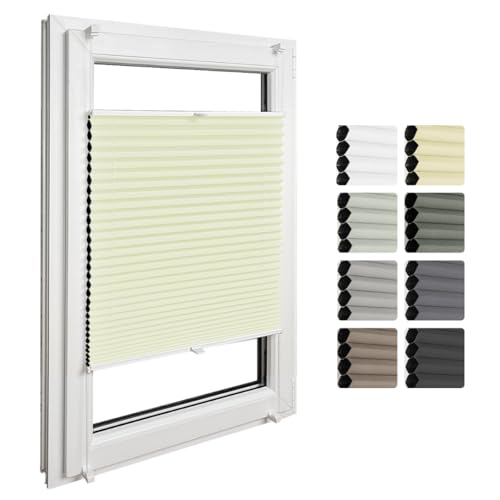 Home-Vision® Premium Doppelplissee Wabenplissee ohne Bohren mit Klemmfix (Weiß-Creme, B45cm x H120cm) Modern Klemmfix Blickdicht Plissee Sonnenschutz Hitzeschutz Jalousie für Fenster Thermo