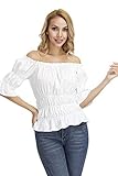 frawirshau Off The Shoulder Tops Renaissance Pirate Shirt Peasant Blouse Summer Cute Boho Blouse Top for Women, White, XL