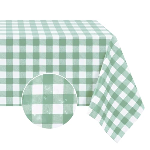 Romanstile Gingham Table Cloth waterproof PVC Table Cloth Green and White wipe clean,plastic table cloths rectangular Oil Cloth for Birthday Party Home Outdoor, Garden,Picnic,55x78 inch