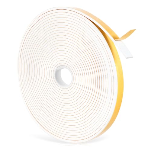 Weather Stripping Door Seal, Strong Adhesive Door Soundproofing Weather Strip, High Density Foam Insulation Tape for Frame Windows Sliding(0.47in x 0.12in x 26.24Ft, White)