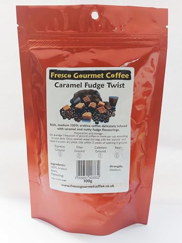 Flavoured Coffee Bean - Caramel Fudge Twist, Ground for Cafetiere,100g