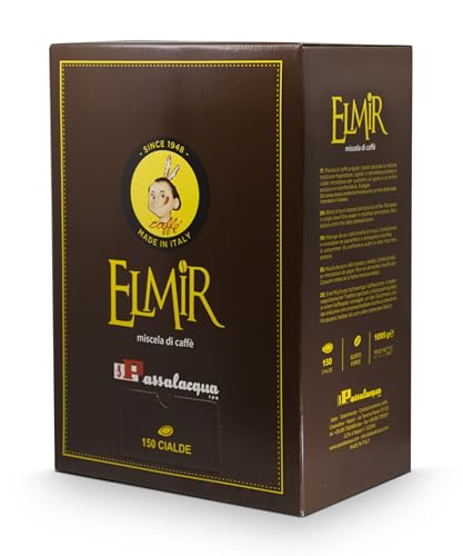Cialde di caffè Passalacqua Caffè, Cialde Elmir E.S.E. 44mm, Confezione da 150 Cialde, Tostatura Autentica Napoletana, Made in Italy, 30% Arabica, Cremoso dall’Aroma Intenso con Note di Cioccolato