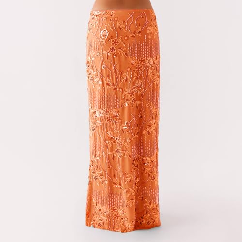 Women Sequin Maxi Skirt Low Rise Long Bodycon Beaded Skirt Floral Pencil Maxi Skirts Sparkly Glitter Evening Party Skirts4