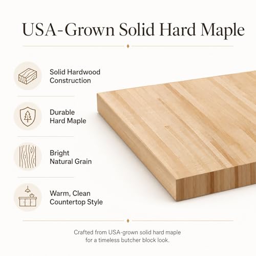 Image of CONSDAN Butcher Block Counter Top, USA Grown Hard Maple Solid Hardwood Countertop, Washer /Laundry Countertop, Table Top, Polished, Prefinished with Food-safe Oil, 1.5 inch Thickness, 30 inch L x 25 inch W